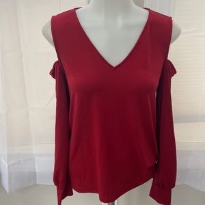 Express Red Cold‎ Shoulder Long Sleeve Top